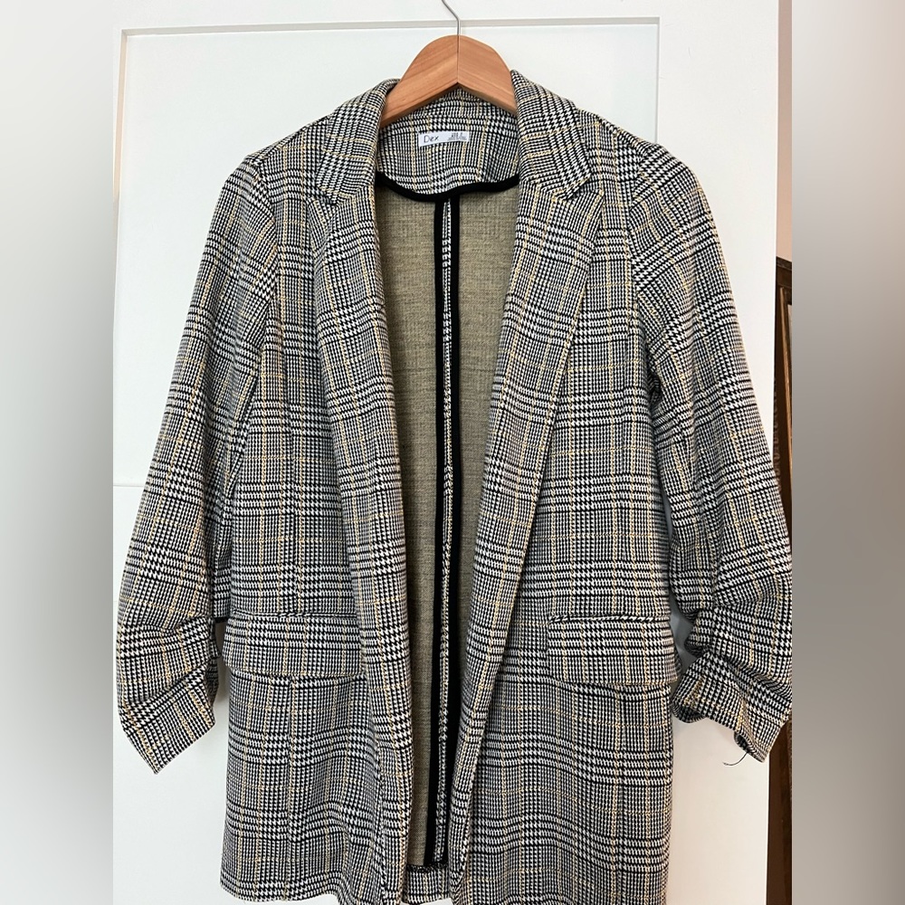 Plaid relaxed fit cotton blazer black/white/yellow size small